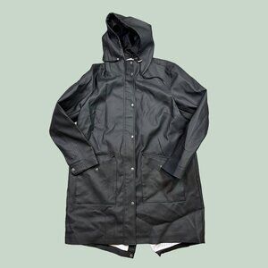 Levi's Rubberized All Black Long Snap Front Rain Coat Jacket Women's X-Large